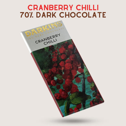 DARKINS Dark Chocolate | 70% Dark With Cranberry & Chilli 50g (Pack of 3)