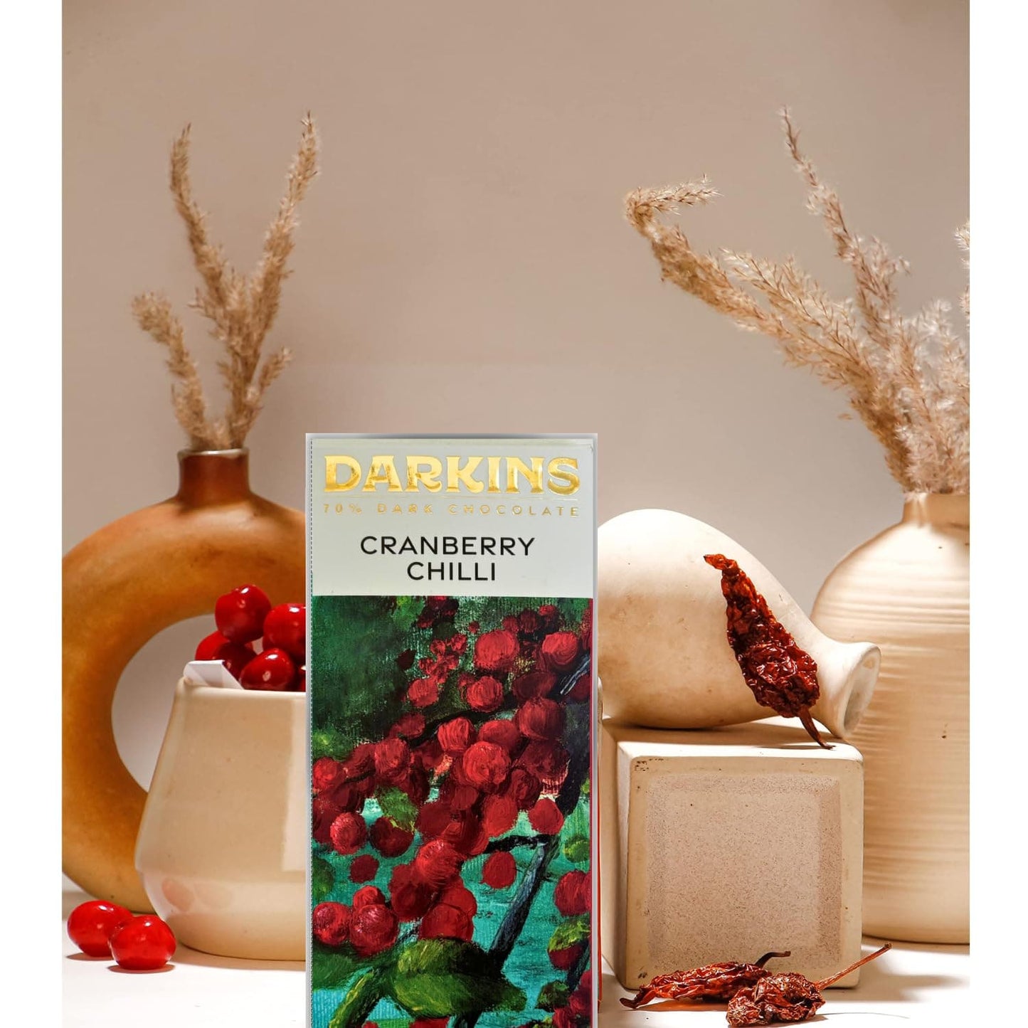 DARKINS Dark Chocolate | 70% Dark With Cranberry & Chilli 50g (Pack of 3)