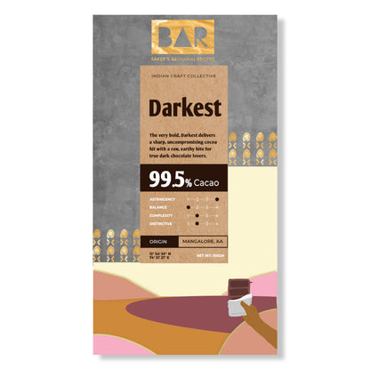 BAR 99.5% Dark Chocolate | Darkest | 100 gm | Bean to Bar | Artisanal Chocolate | Single Origin Mangalore Cocoa | Extra Bold | Bangalore Only