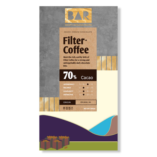BAR 70% Dark Chocolate | Filter Coffee | 100 gm | Bean to Bar | Artisanal Chocolate | Single Origin Idukki Cocoa | Coffee Infused | Bangalore Only