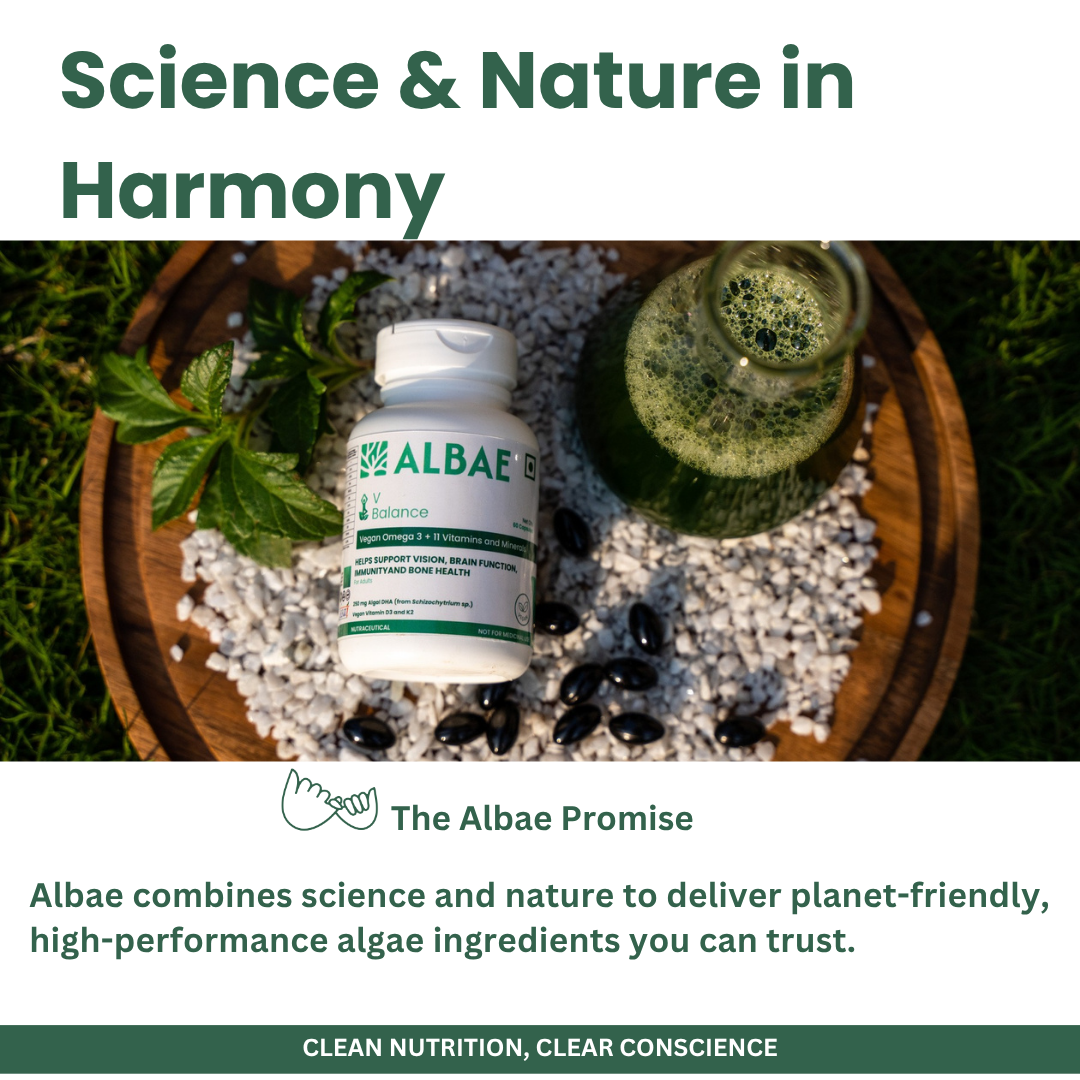 Albae V-Balance | 250mg Algal DHA Omega-3 + 11 Essential Vitamins & Minerals | Multivitamin | Targeted Nutrition for Plant-Based Diets | Vitamin D3, K2, Calcium, B12 & Iron | 60 Lemon-Scented Plant Based Softgels