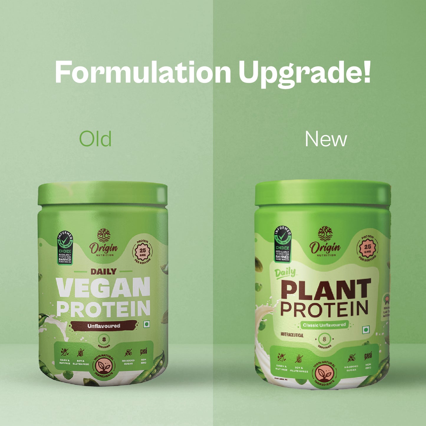 Origin Nutrition Plant Protein Powder Unflavoured with 25g Protein Per Serving , 260g