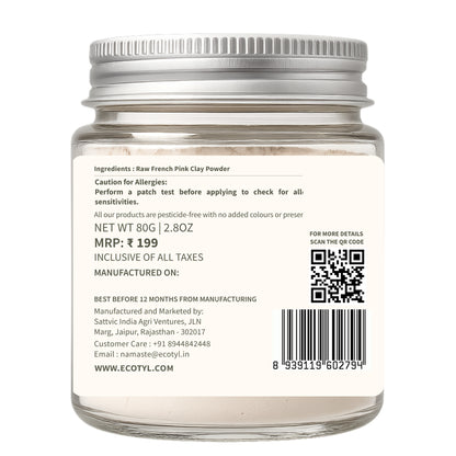 Ecotyl French Pink Clay | Gentle Detox Clay | Skin Brightening | 80g