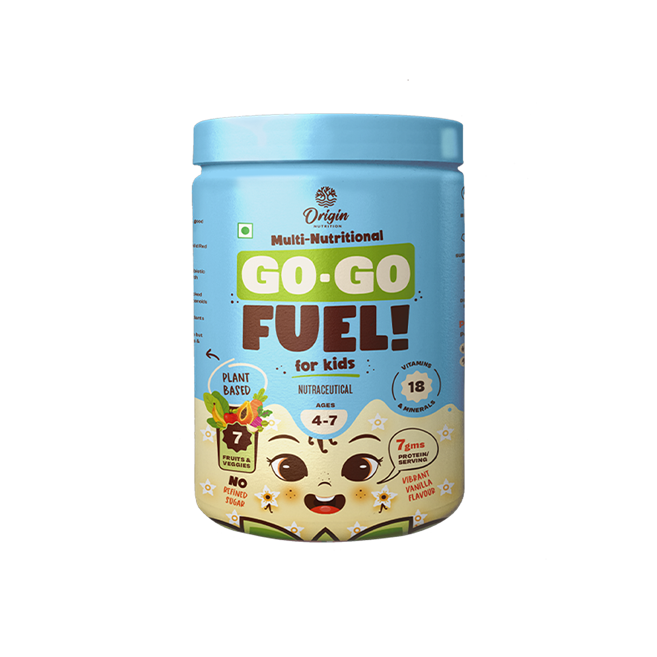 Origin Nutrition Vegan Multi Nutritional, Vanilla drink for kids with 7gm Plant-Based Protein, 7 fruits and vegetables, 18 minerals and vitamins. Gluten Free, Soy Free, Dairy Free, No Added Sugar, Soy Free, Non - GMO, ages 4-7, 400g