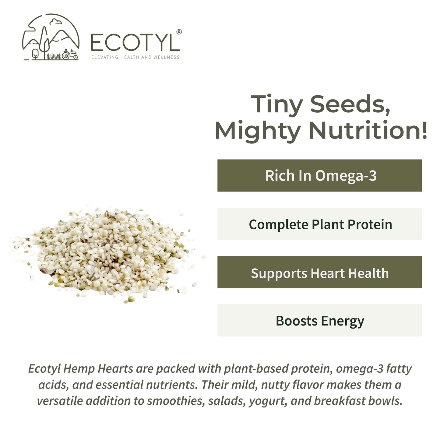 Ecotyl Hemp Hearts | Rich in Omega-3 & Protein | 175g