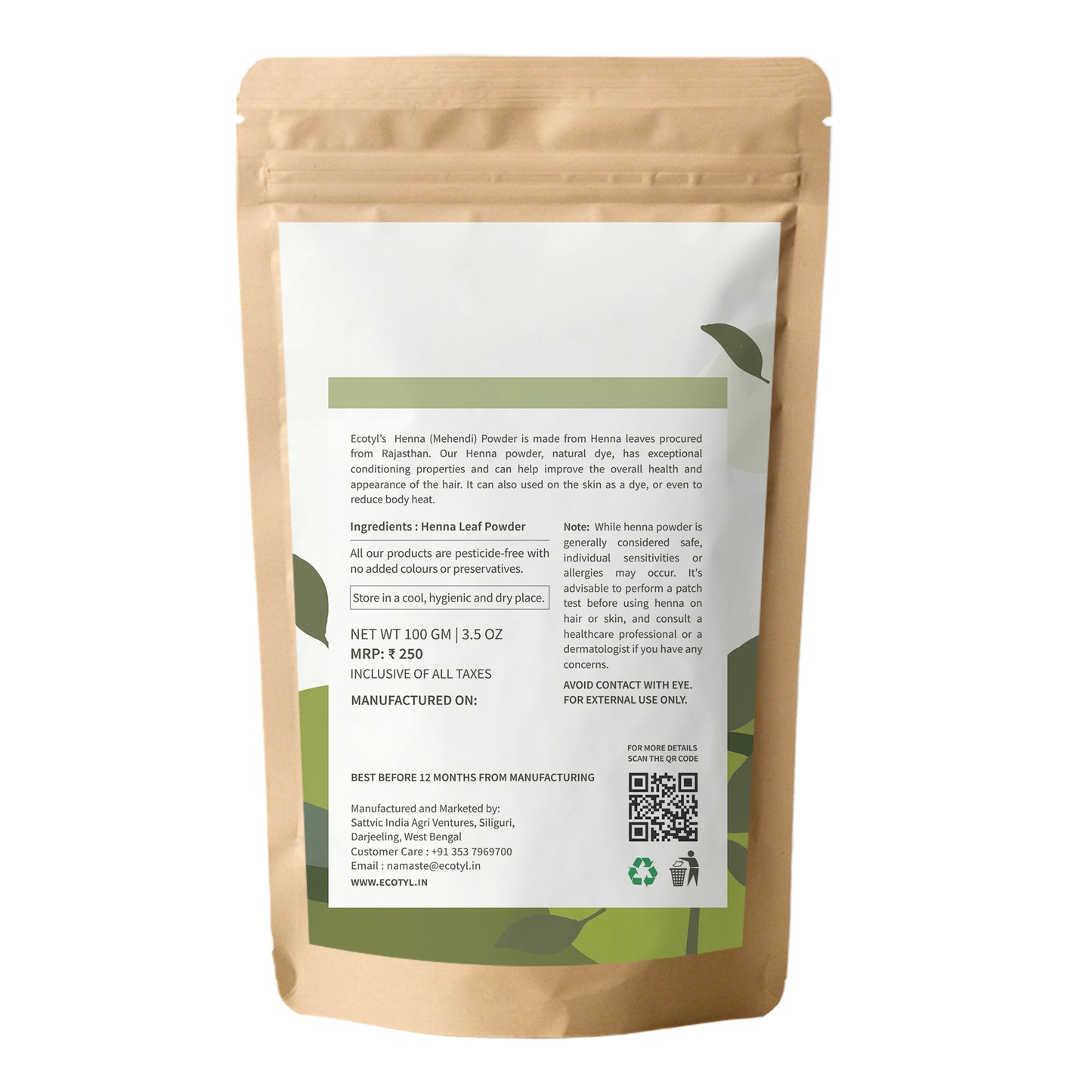 Ecotyl Henna Powder | Natural Hair Dye | Hair Strengthening | 100g