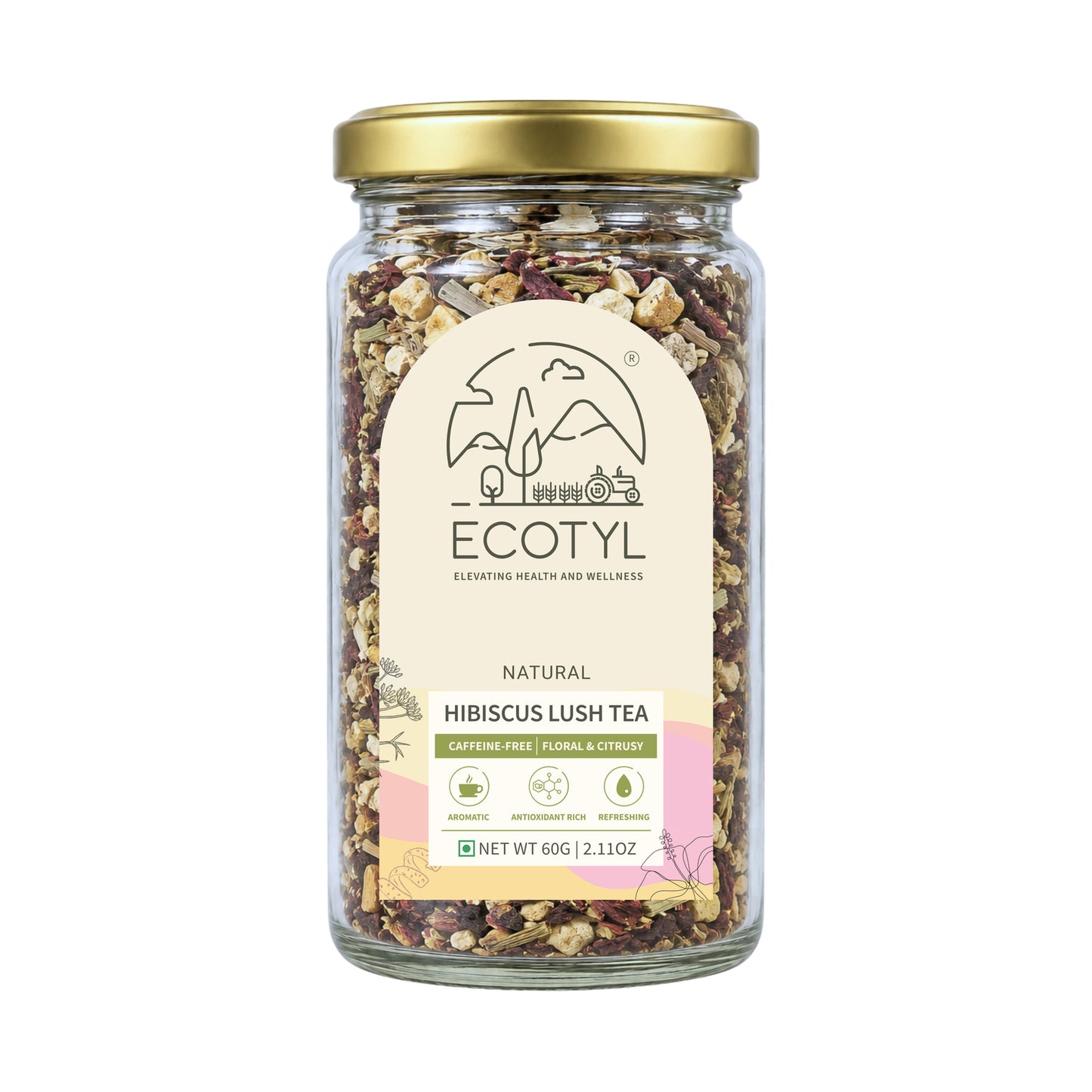 Ecotyl Hibiscus Lush Tea | Rich in Antioxidants | Herbal Tea | 60g