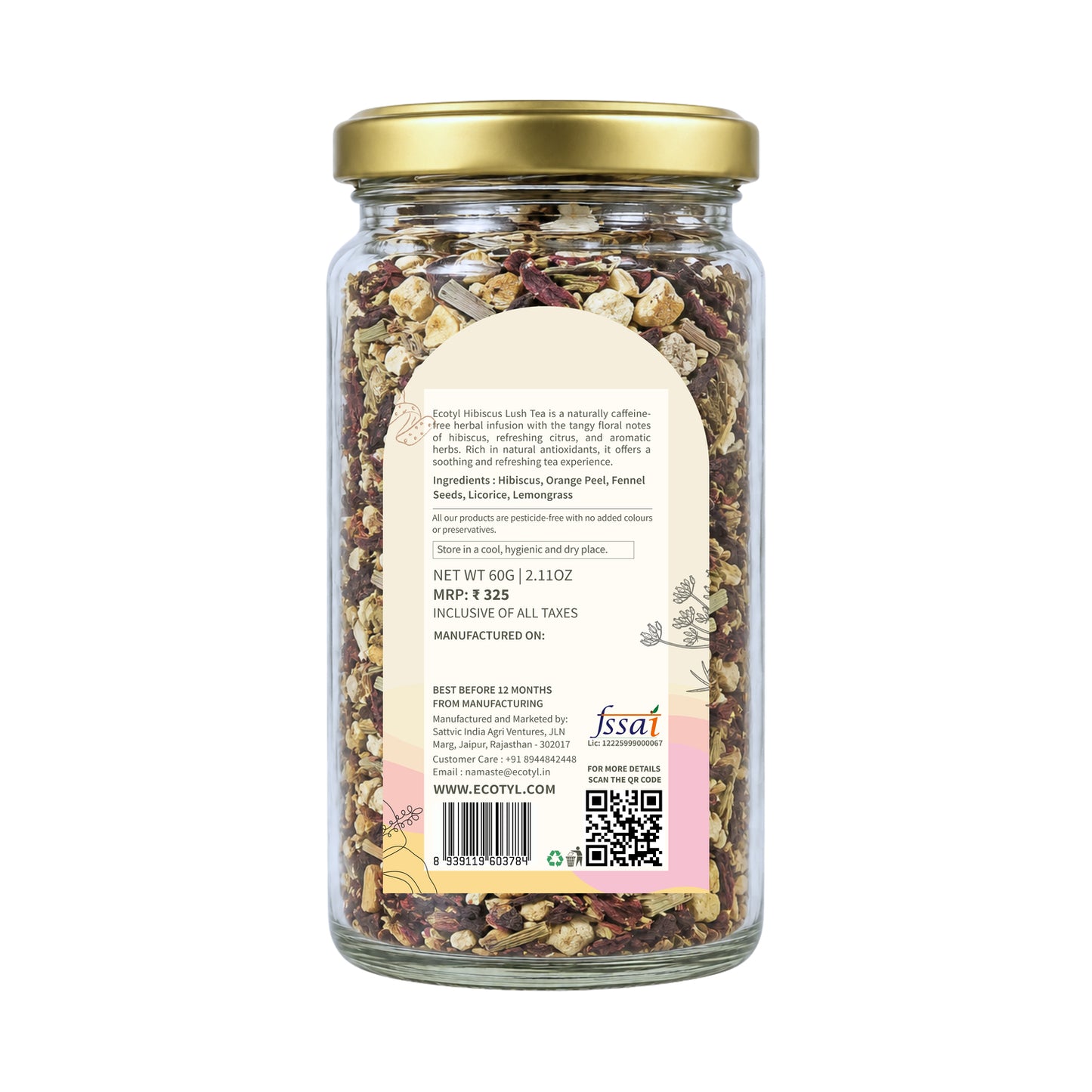 Ecotyl Hibiscus Lush Tea | Rich in Antioxidants | Herbal Tea | 60g