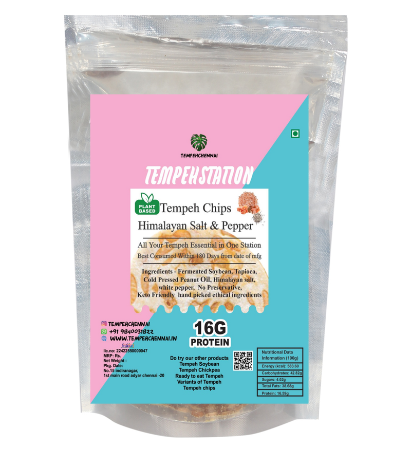 Tempeh Chennai| High Protein Tempeh Chips Soybean|Tempeh ( HIMALAYAN SALT & PEPPER  FLAVOUR)(Soybean)