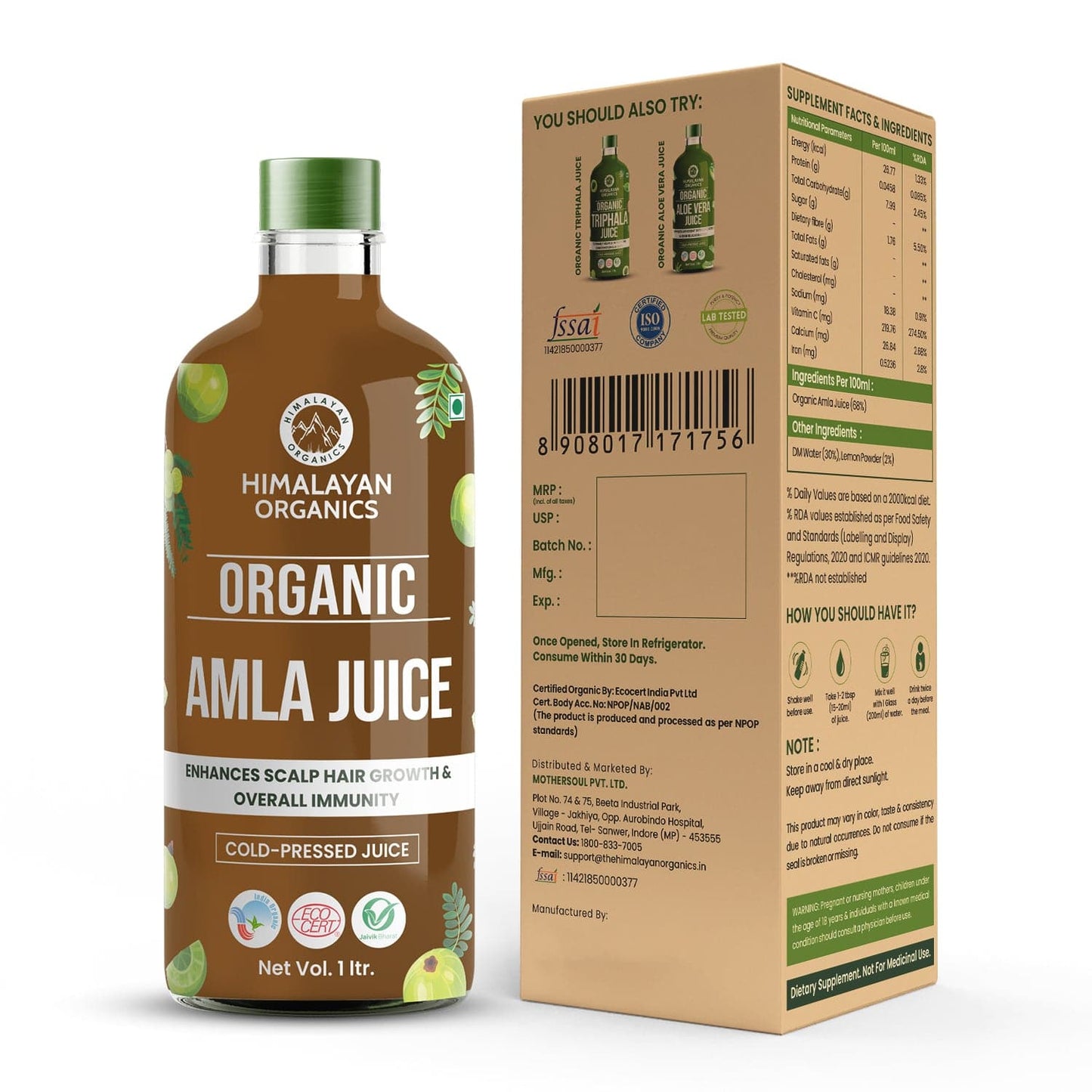 Himalayan Organics Organic Amla Juice | Supports Immunity, Gut Health, Strong Hair | Natural Organic Juice For Detox (1L)