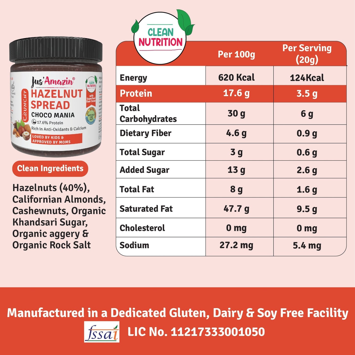 Jus Amazin Crunchy Hazelnut Spread - Choco Mania (200g)