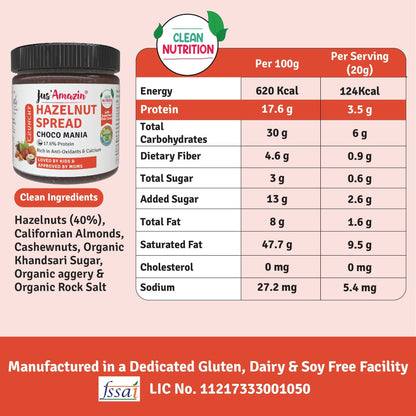 Jus Amazin Crunchy Hazelnut Spread - Choco Mania (200g)