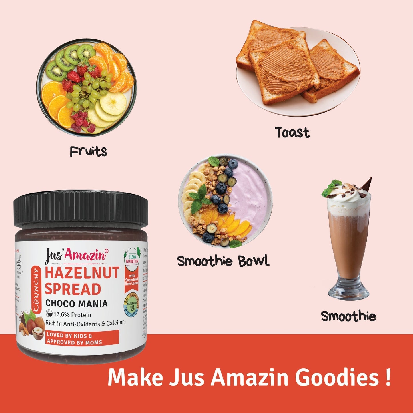 Jus Amazin Crunchy Hazelnut Spread - Choco Mania (200g)