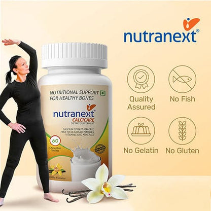 NUTRANEXT® Calcicare l Chewable Calcium Tablets with Vitamin D2, Magnesium and Zinc Tablets Pack of 60 Tablets (Vanilla Flavor)
