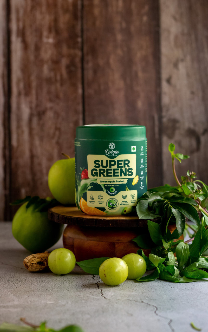 Origin Nutrition SuperGreens 100% Natural with 23 superfoods (120 g, Green Apple Sorbet)
