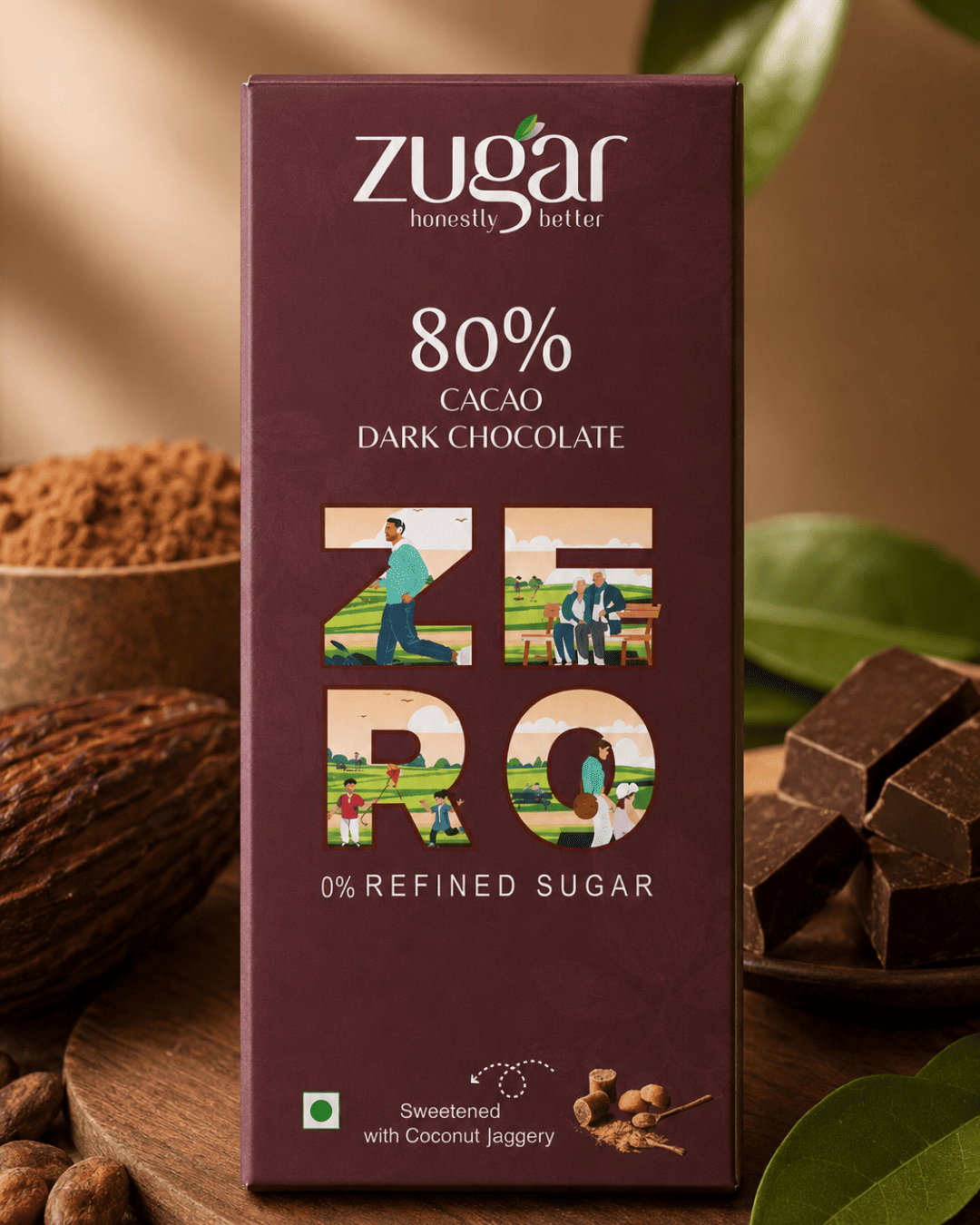 ZUGAR 80% Cacao Dark Chocolate - 45gm