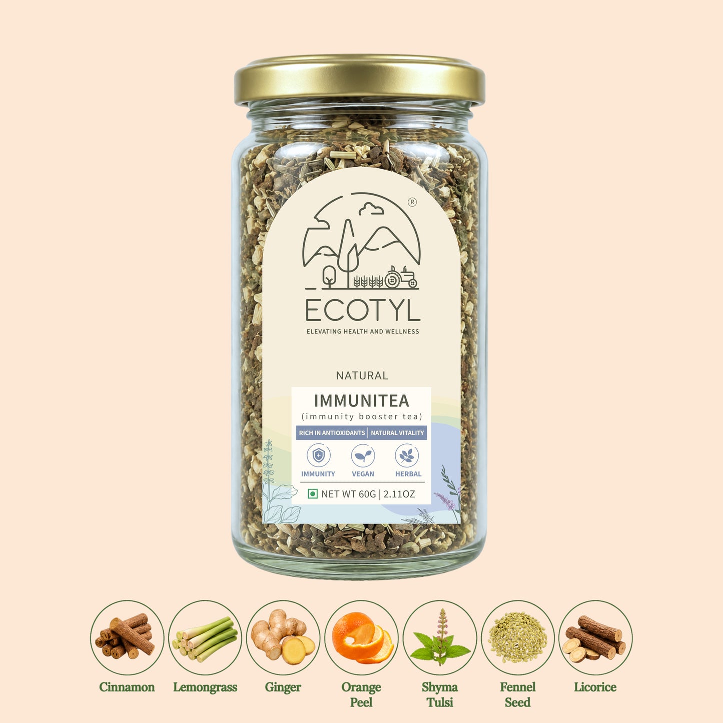 Ecotyl Immunitea (Immunity Booster Tea) | Nourishing Blend | Herbal Tea | 60g