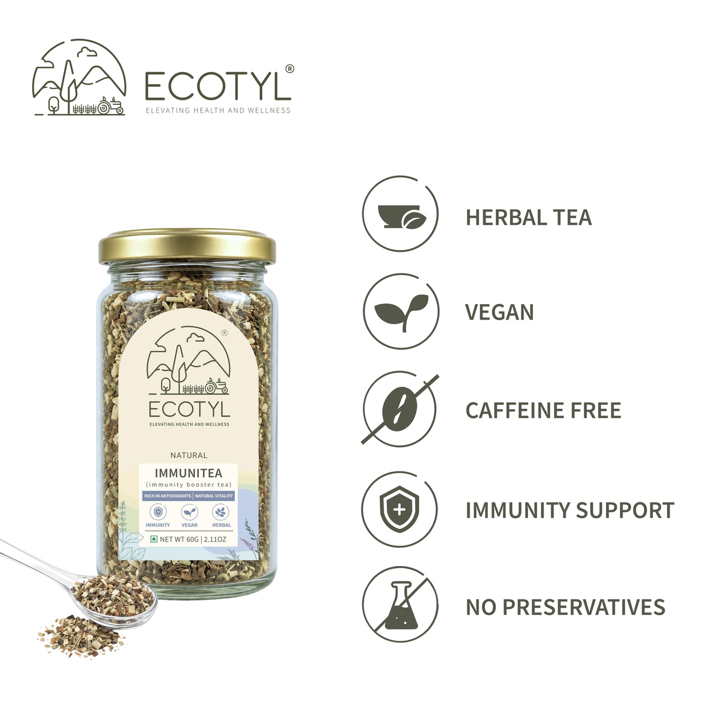 Ecotyl Immunitea (Immunity Booster Tea) | Nourishing Blend | Herbal Tea | 60g