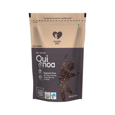 NOURISH YOU Raw Organic Black Quinoa (500G): Packed with Essential Amino Acids, Proteins, and Fibers for Wellness , Healthy food.