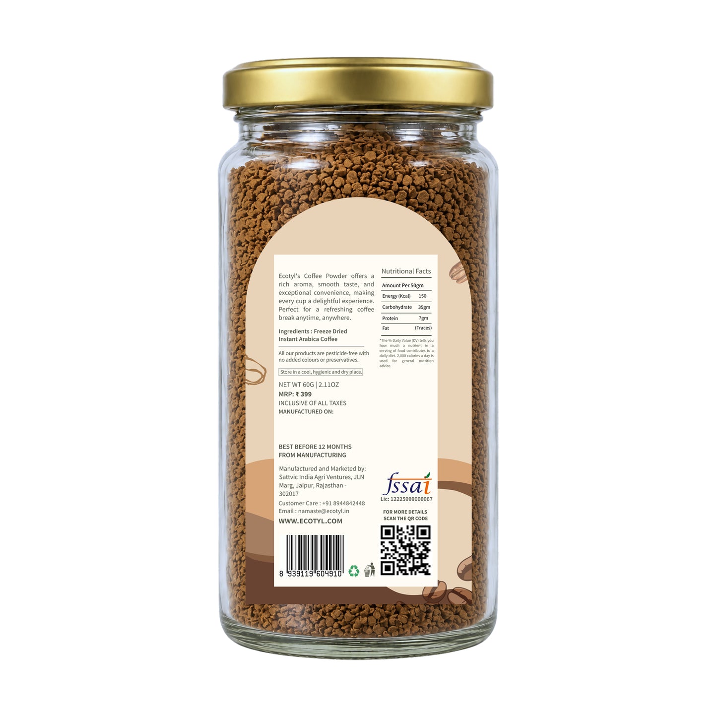 Ecotyl Instant Coffee Powder | Arabica Coffee | Freeze Dried  | 60g