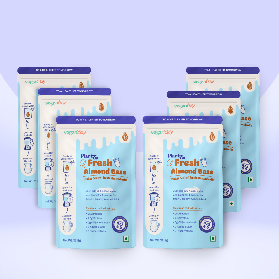 VeganDay Almond Wholefood Base (makes 3L Almond Wholefood Milk) | Fresh, Unsweetened & Plant-Based (PlantCa) | Just add water & blend | Dairy-free, Lactose-free | Zero added sugar, Zero Cholesterol, Zero Preservatives (Pack of 500ml x 6)