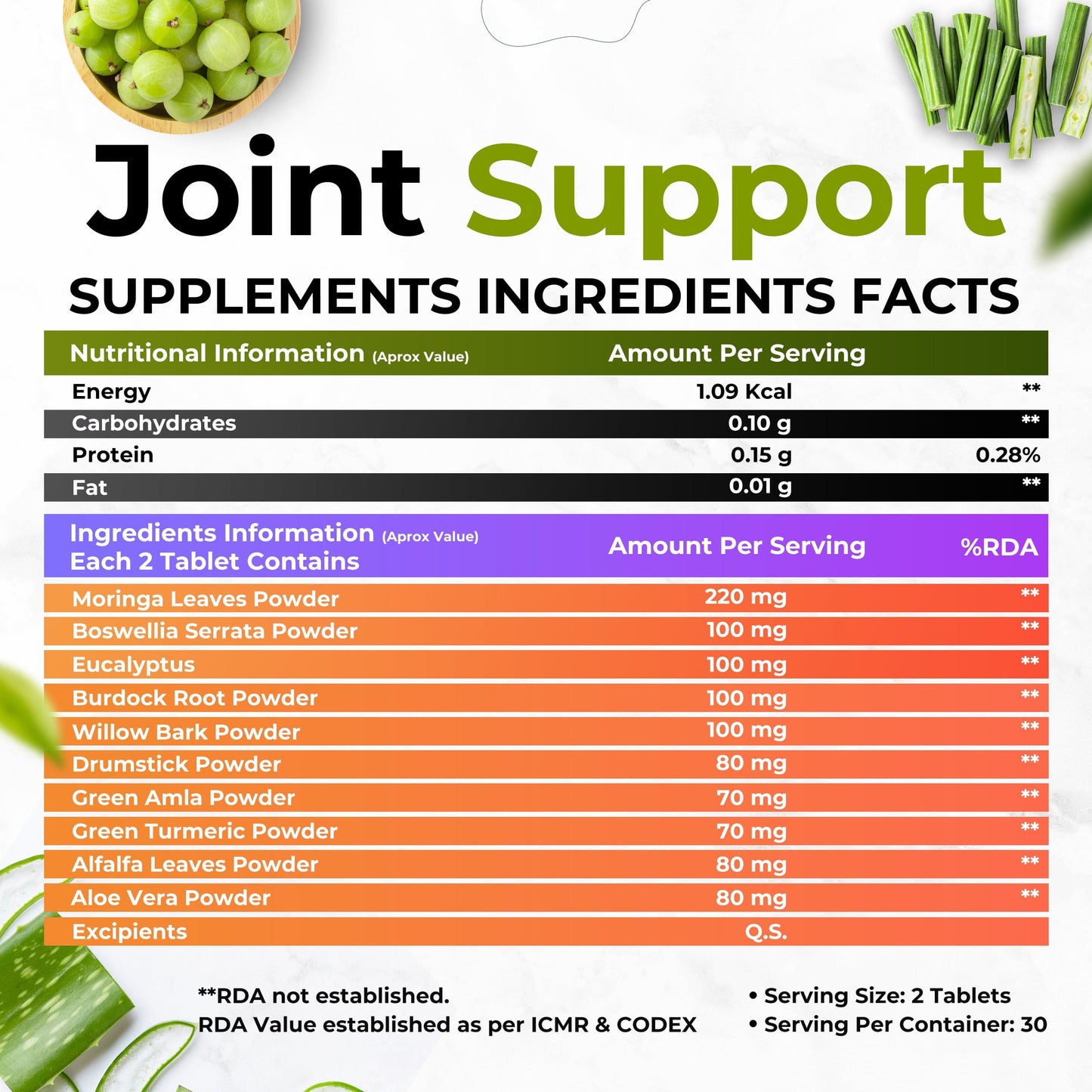 Health Veda Organics Plant Based Joint Support 1000 mg with Moringa Leaves Powder, Boswellia Serrata Powder | 60 Veg Tablets | Supports Healthy Joints & Bones