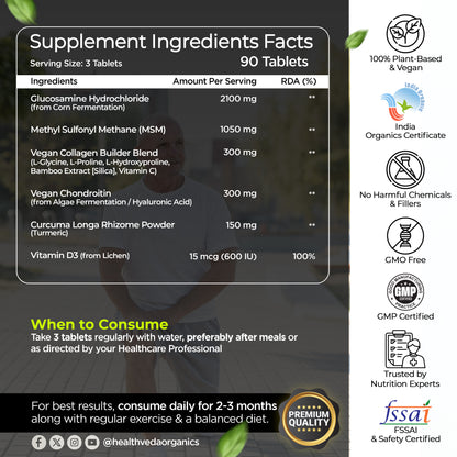 Health Veda Organics Joint Support Tablets with Glucosamine (3900 mg) | Enriched with Collagen, & MSM | Supports Joint Cartilage, Mobility & Muscle Health | 90 Tablets