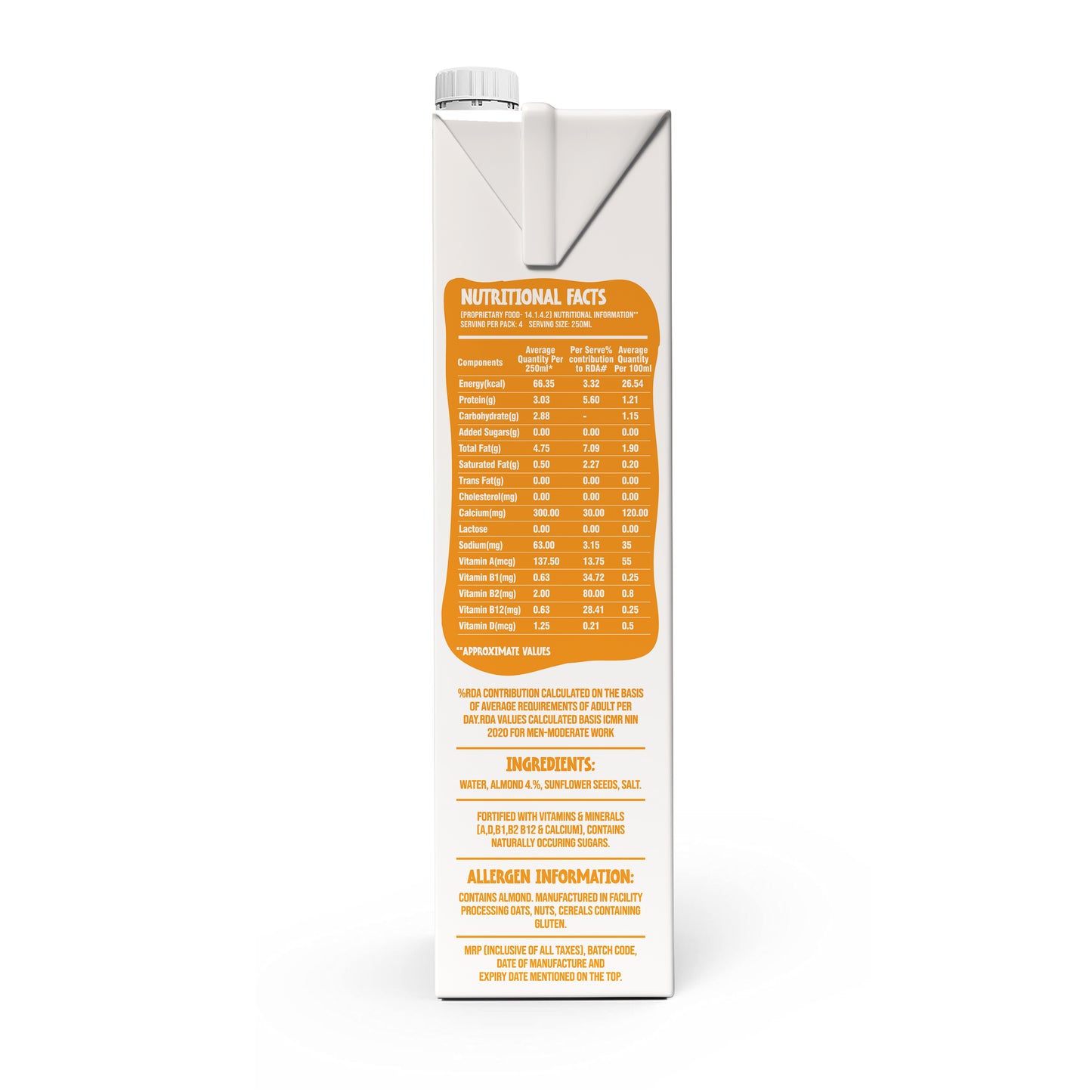 Vegan Drink Company Almond Milk Unsweetened 1 litre