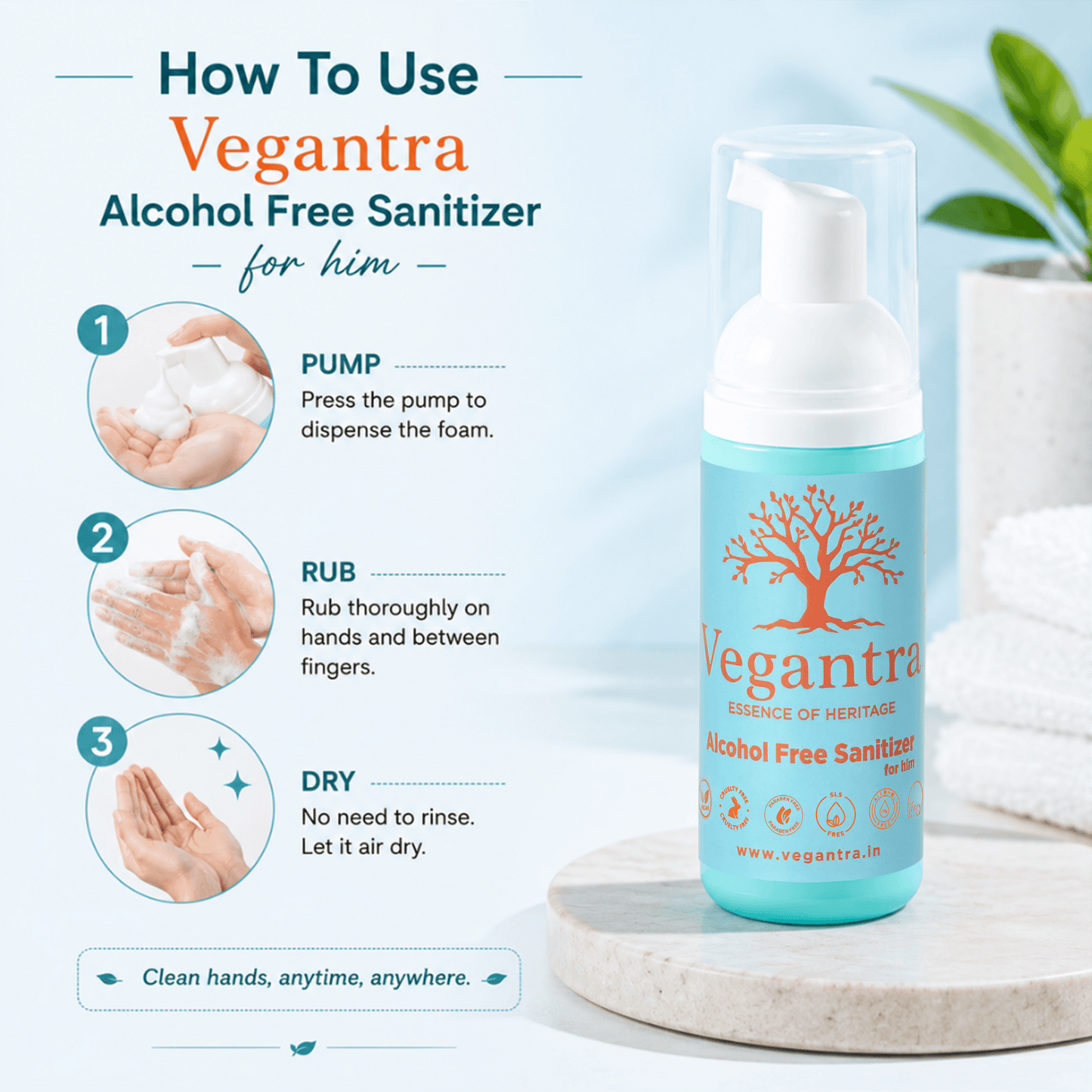 Vegantra Alcohol Free Sanitizer For Him 50ml