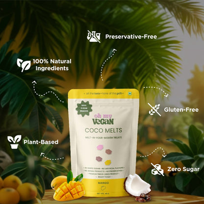 Oh My Vegan Mango Coco Melts Combo Pack Of 2 – Healthy Plant Based Freeze-Dried Treats - 40 Grams x 2
