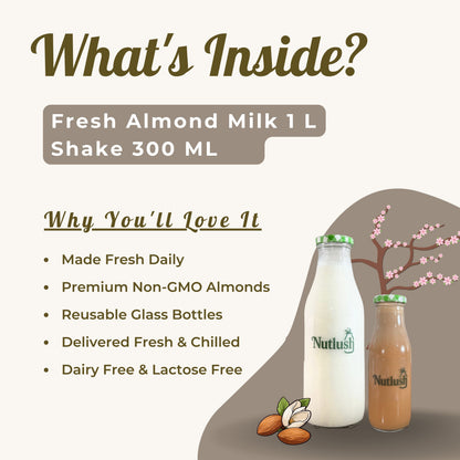 NUTLUSH Combo Almond Milk 1 L + Shake 300 ML | Delhi Only