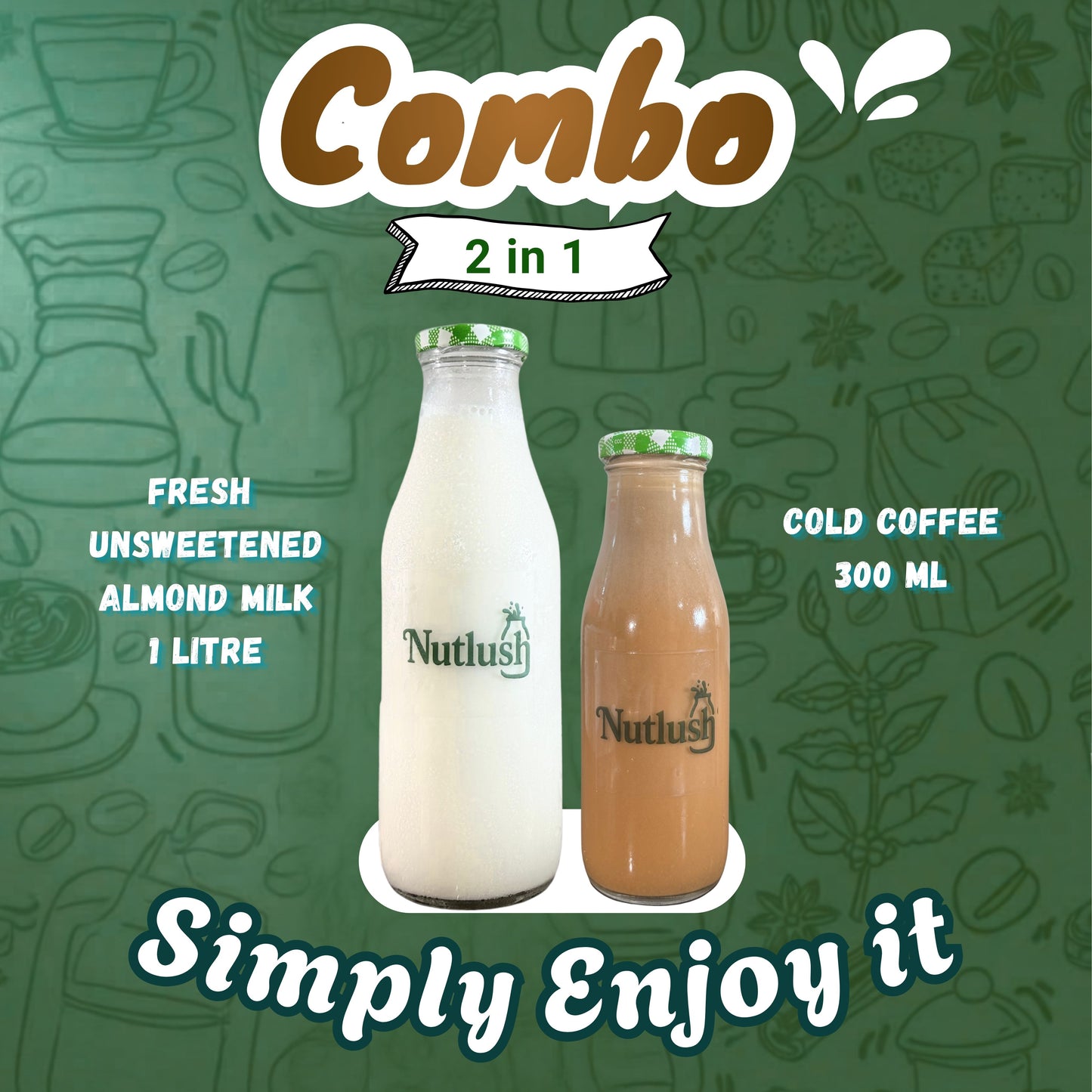 NUTLUSH Combo Almond Milk 1 L + Shake 300 ML | Delhi Only