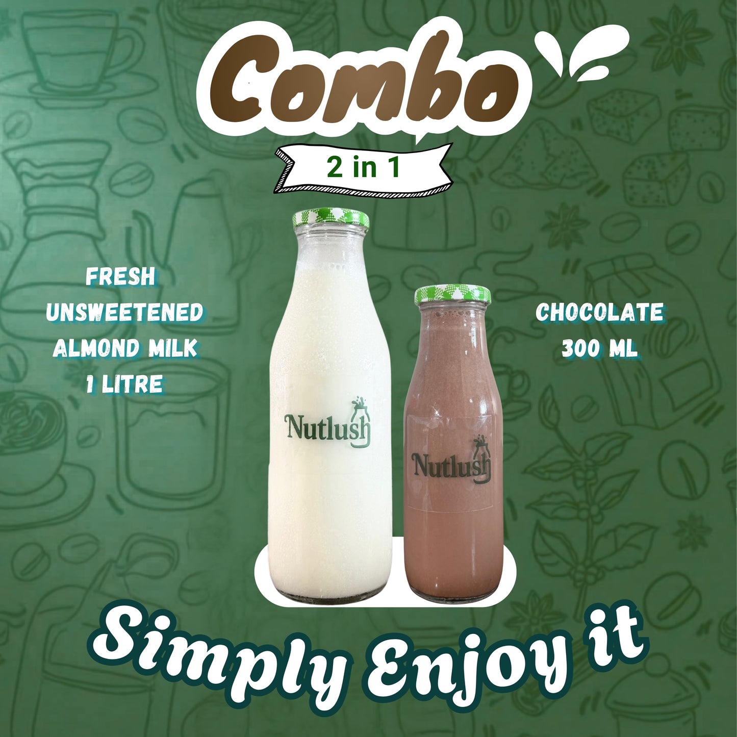 NUTLUSH Combo Almond Milk 1 L + Shake 300 ML | Delhi Only