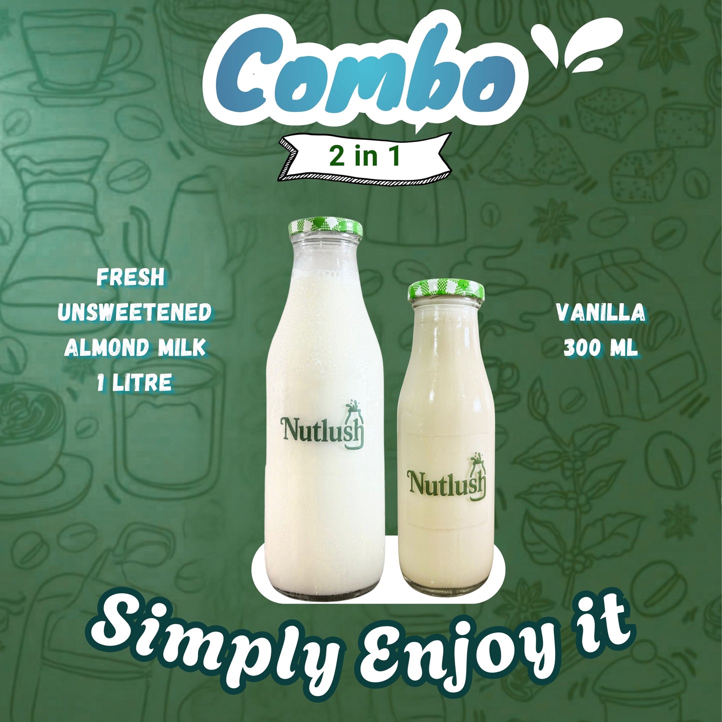 NUTLUSH Combo Almond Milk 1 L + Shake 300 ML | Delhi Only