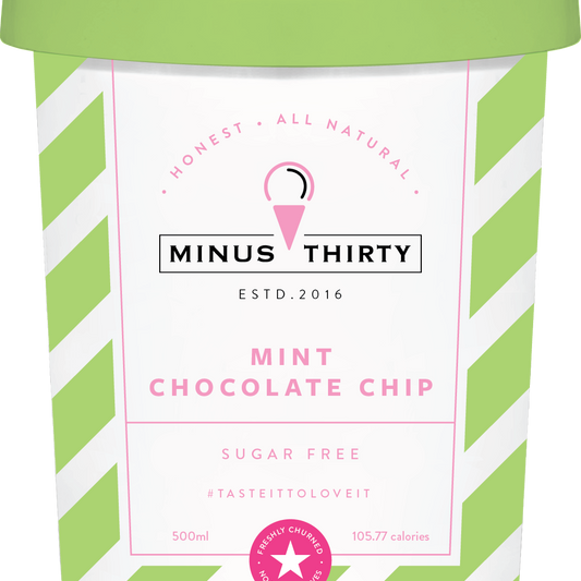 Minus30 Mint Chocolate Chip Dairy & Sugar Free 500ml | Zero Additives or Preservatives