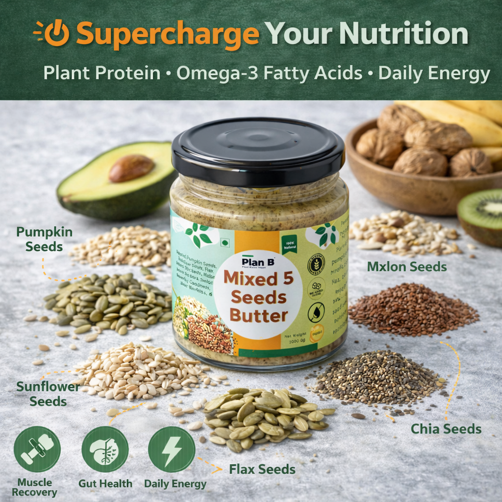 Plan B Mixed Seeds Butter | 5 Seeds Blend – Pumpkin, Sunflower, Melon, Flax & Chia | Vegan, High Protein, Omega-3 Rich Superfood Spread | No Added Sugar, Gluten-Free, Dairy-Free | 200g Jar