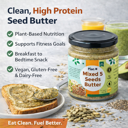 Plan B Mixed Seeds Butter | 5 Seeds Blend – Pumpkin, Sunflower, Melon, Flax & Chia | Vegan, High Protein, Omega-3 Rich Superfood Spread | No Added Sugar, Gluten-Free, Dairy-Free | 200g Jar