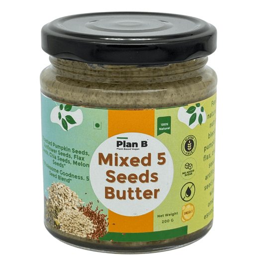 Plan B Mixed Seeds Butter | 5 Seeds Blend – Pumpkin, Sunflower, Melon, Flax & Chia | Vegan, High Protein, Omega-3 Rich Superfood Spread | No Added Sugar, Gluten-Free, Dairy-Free | 200g Jar