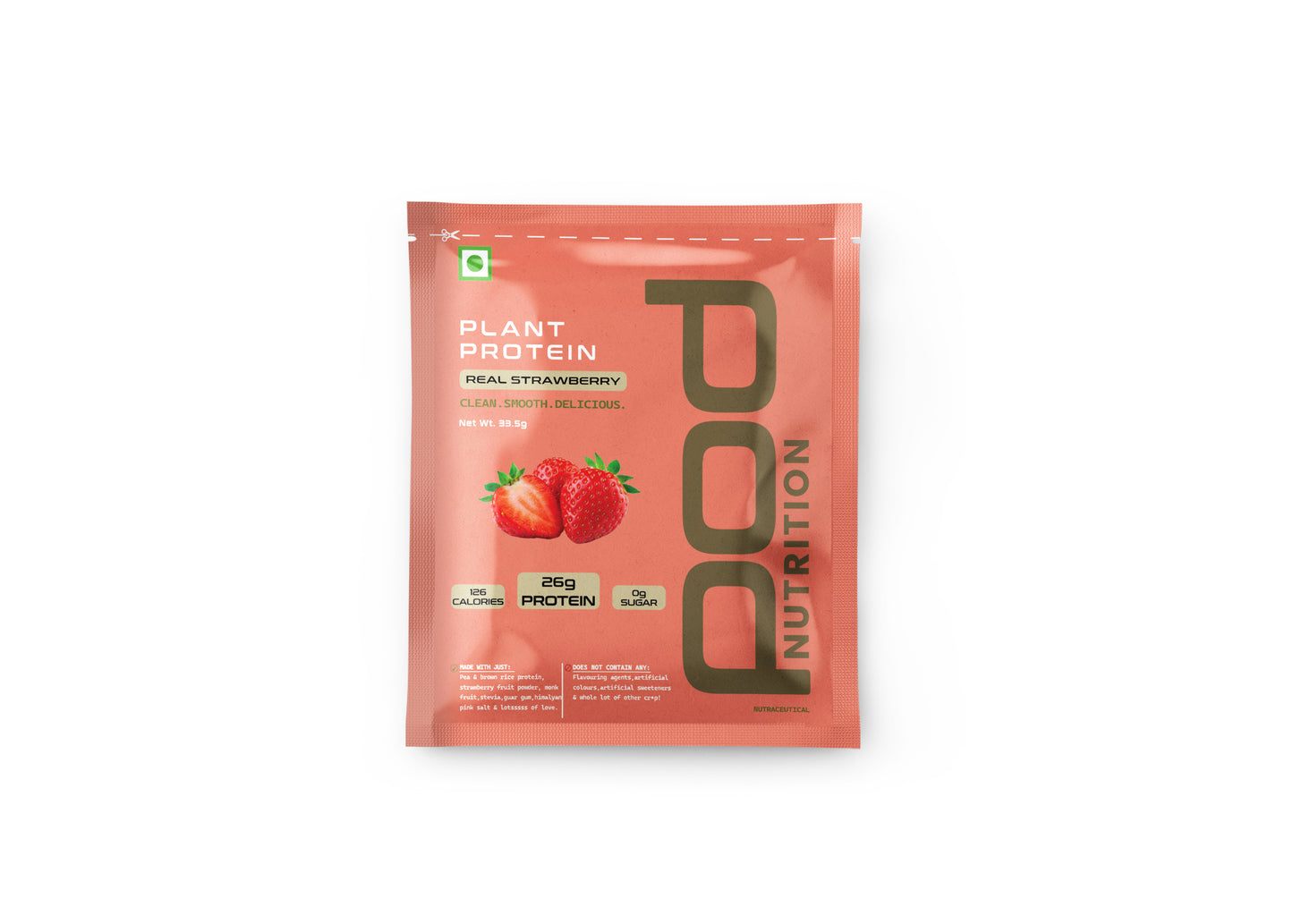 POD NUTRITION Pea Protein Isolate Powder | Vegan Plant Protein, No Added Sugar, Dairy Free| Clean & Easy to Digest with Essential Amino Acids (Real Strawberry Sachet Pack of 15)