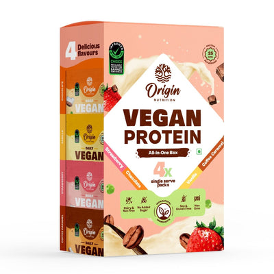 Origin Nutrition 100% Natural Plant Protein Powder, Multi Flavour Pack (Chocolate, Strawberry, Vanilla and Unflavoured)