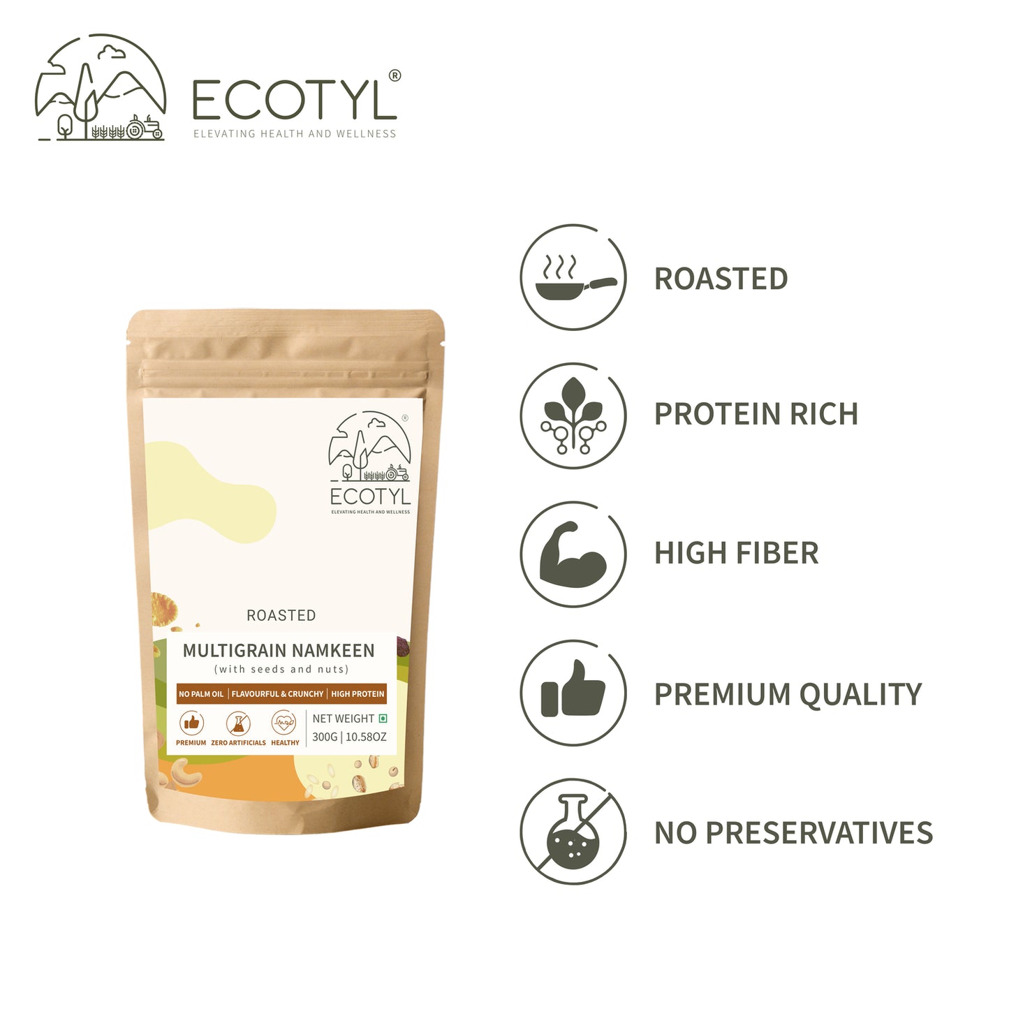 Ecotyl Multigrain Namkeen | Roasted Snack | Seeds & Nuts Mix | 300g