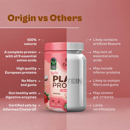 Origin Nutrition Plant Protein Powder Strawberry Flavour with 25g Protein Per Serving, 286g