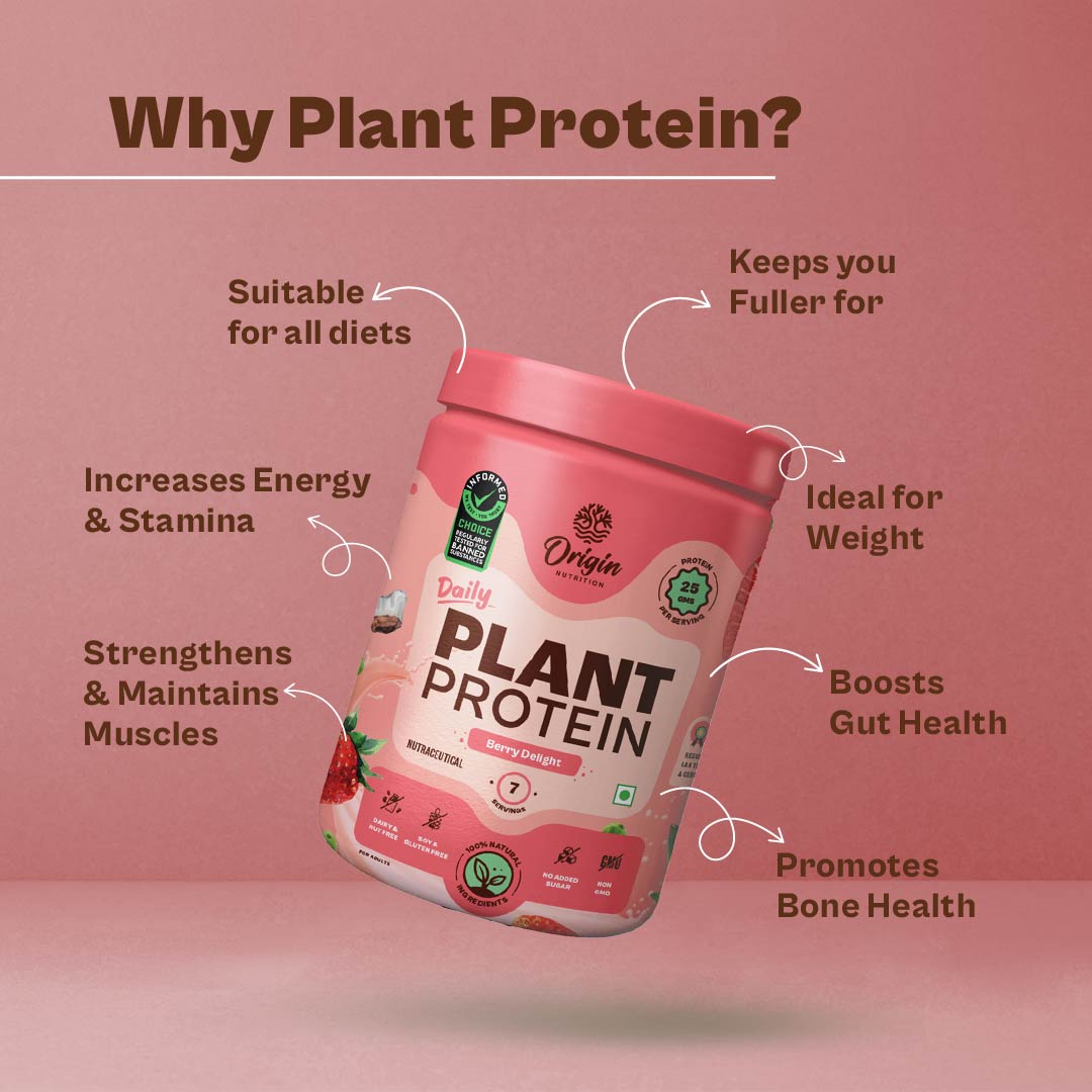 Origin Nutrition Plant Protein Powder Strawberry Flavour with 25g Protein Per Serving, 286g