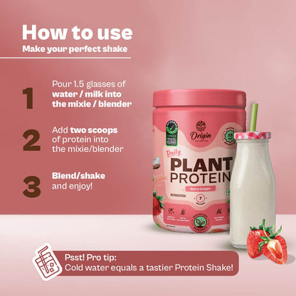 Origin Nutrition Plant Protein Powder Strawberry Flavour with 25g Protein Per Serving, 286g