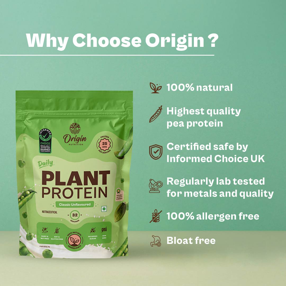 Origin Nutrition Plant Protein Powder Unflavoured with 25g Protein Per serving ,  1Kg