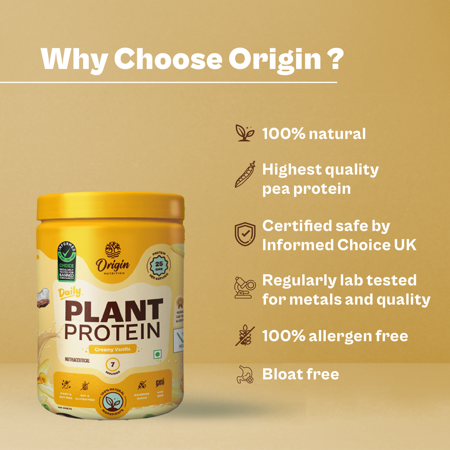 Origin Nutrition Plant Protein Powder Vanilla Flavour with 25g Protein Per Serving , 278g