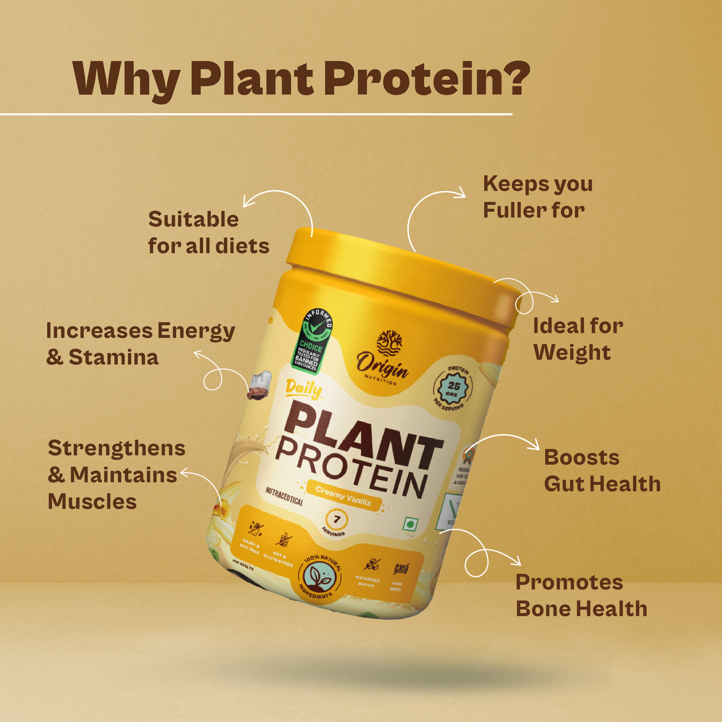 Origin Nutrition Plant Protein Powder Vanilla Flavour with 25g Protein Per Serving , 278g