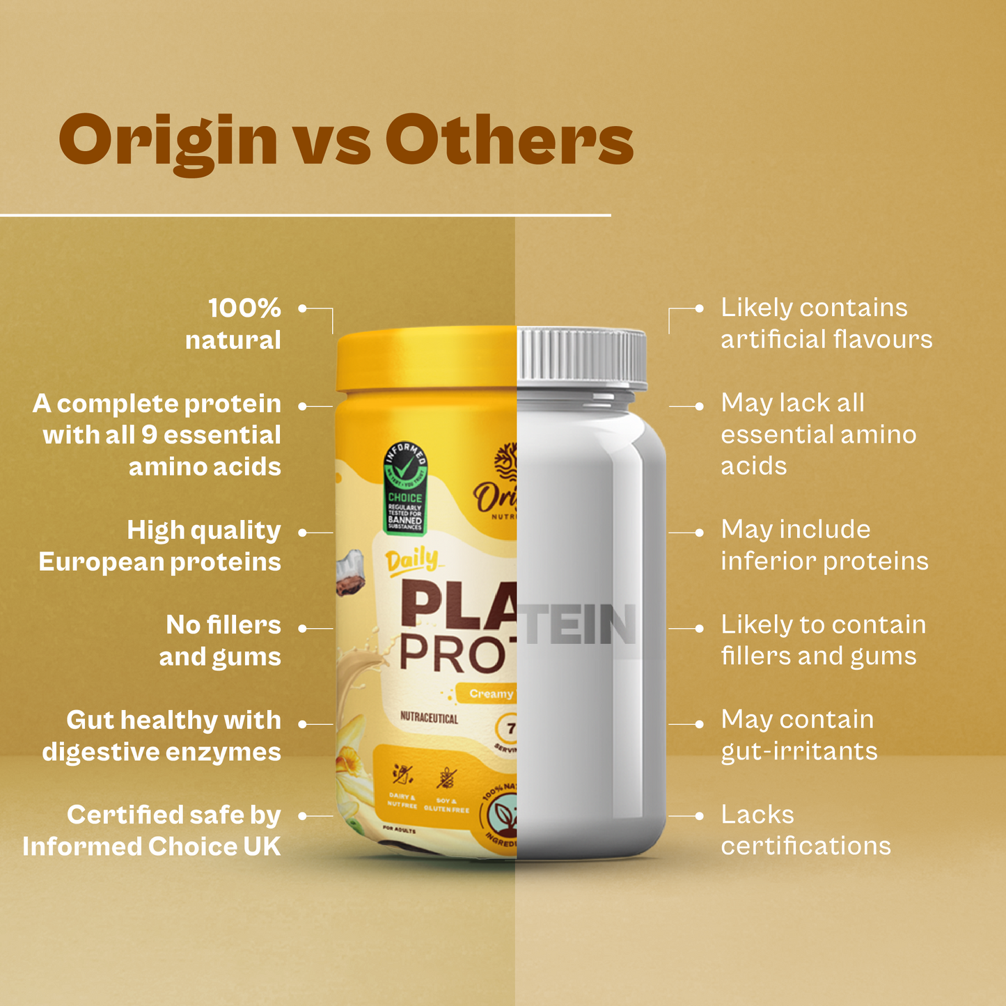 Origin Nutrition Plant Protein Powder Vanilla Flavour with 25g Protein Per Serving , 278g