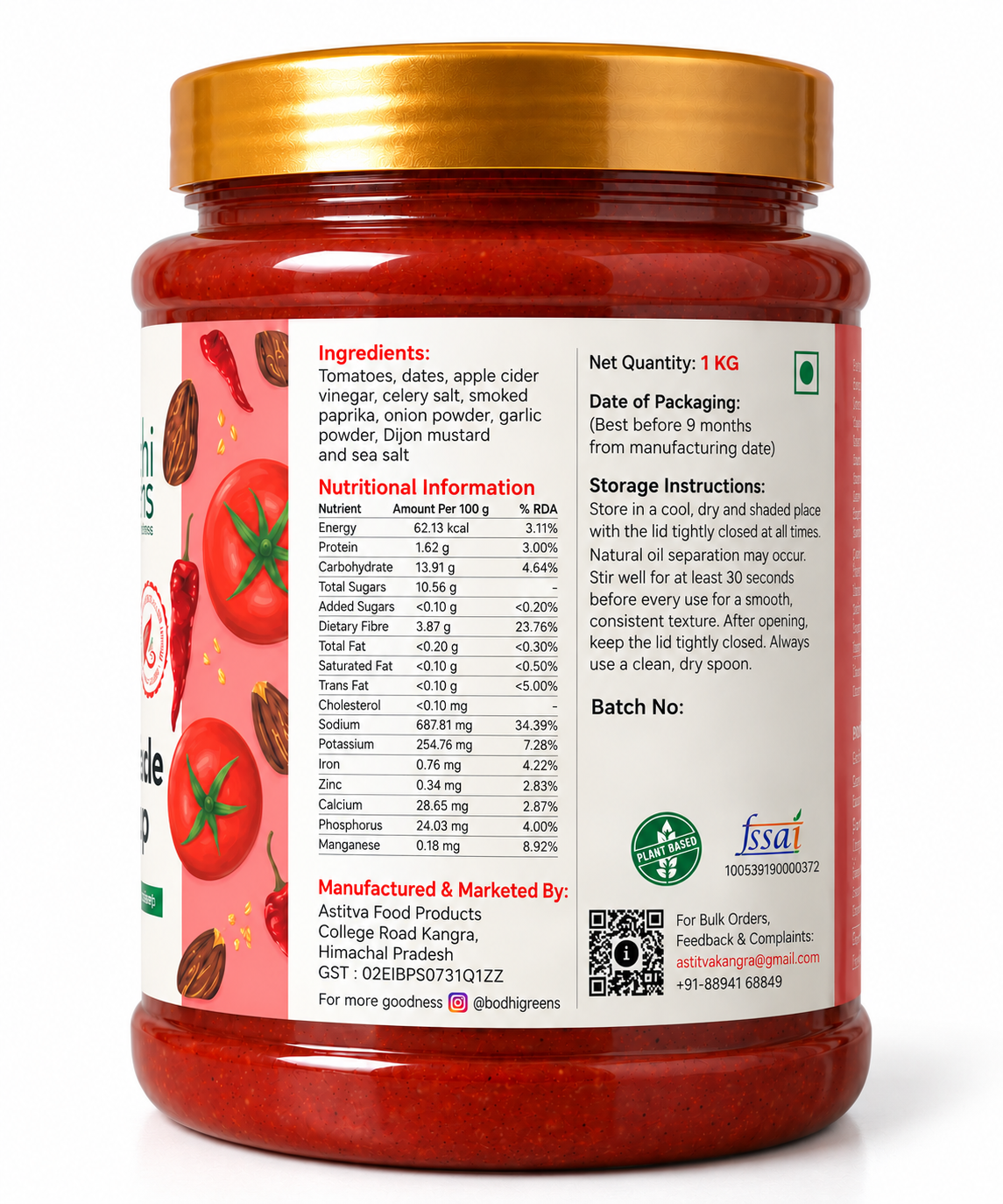 Bodhi Greens Homemade Ketchup | No Preservatives | 1kg