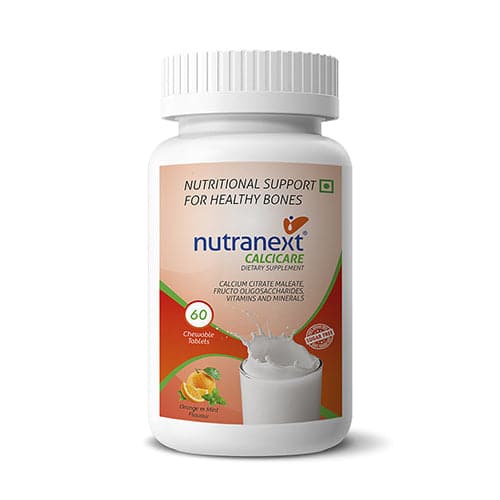 NUTRANEXT® Calcicare l Chewable Calcium Tablets with Vitamin D2, Magnesium and Zinc TabletsPack of 60 Tablets (Orange & Mint Flavor)